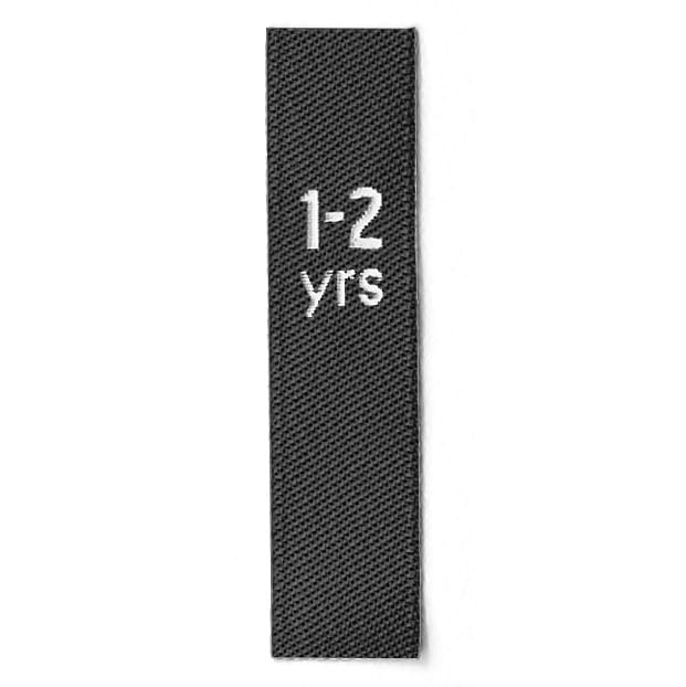 Child & Toddler Sizes - Black with white text: 1-2 yrs - 12-14 yrs